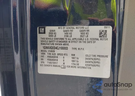 2012 Chevrolet Traverse 1Lt from USA, damaged, VIN 1GNKVGED4CJ166803